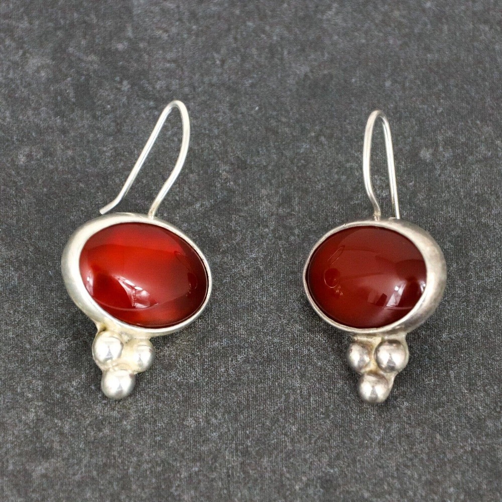 Estate Red Carnelian Drop Earrings